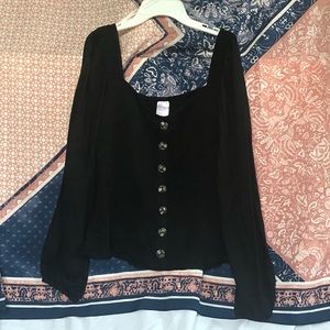 NO!BO! Black Button Front Long-sleeve Blouse